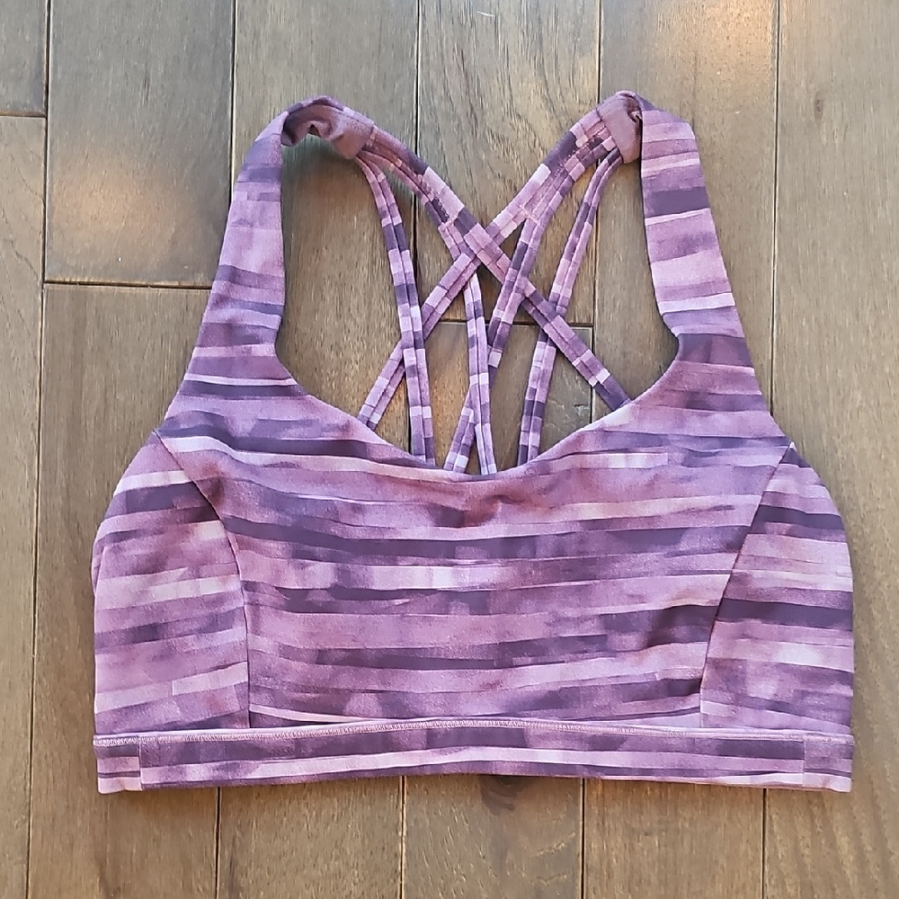 Lululemon Energy Bra, Purple Striped Women's Sports Bra, Size 8